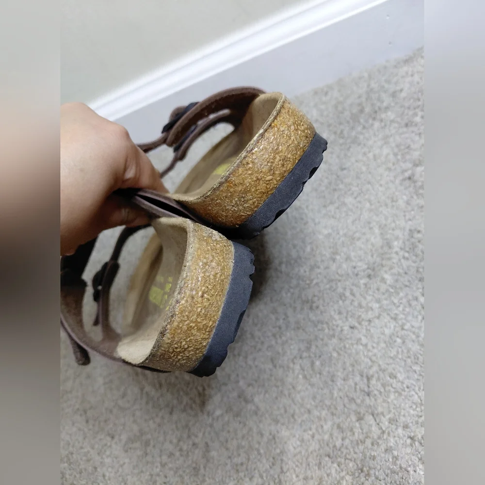 Birkenstock Women Size 37/6 Us Narrow Brown Sandals with Buckle Detail - Picture 8 of 10